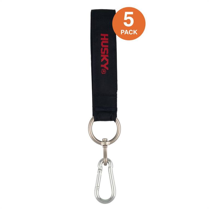 Husky 36 in. Heavy-Duty Hanging Carabiner Strap Zinc-Plated Steel with Quick-Release Hook and Loop Fastening in Black (5-Pack) - HD00140-TH5PK