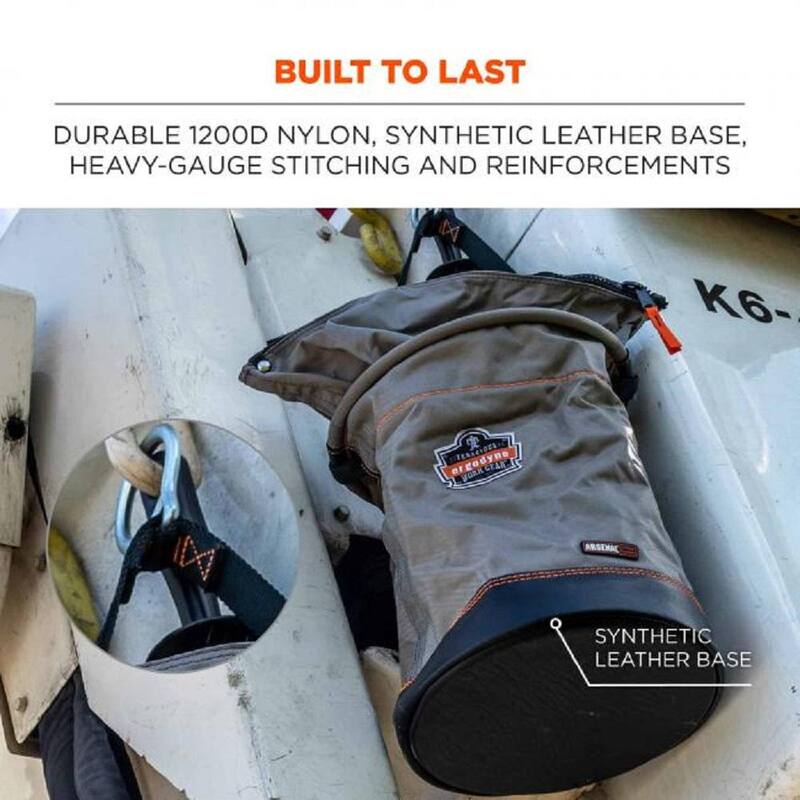 Ergodyne Arsenal 12 in. Large Nylon Hoist Bucket Tool Bag - Swiveling Carabiner, Zipper Top - 5974