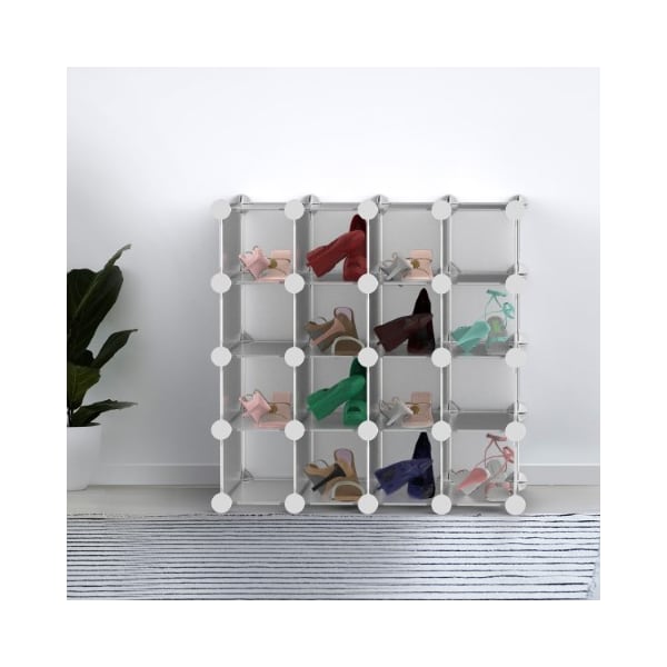 Hastings Home 16-piece Interlocking Storage Cubby, Modular Plastic Shoe Organizer Shelf and Closet Storage Bin - 527669XUB