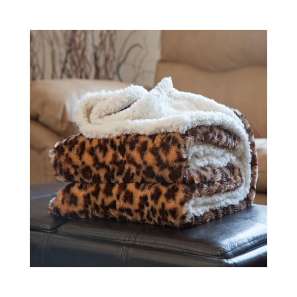 Hastings Home Hastings Home Fleece Sherpa Blanket Throw - Leopard - 369087QUM