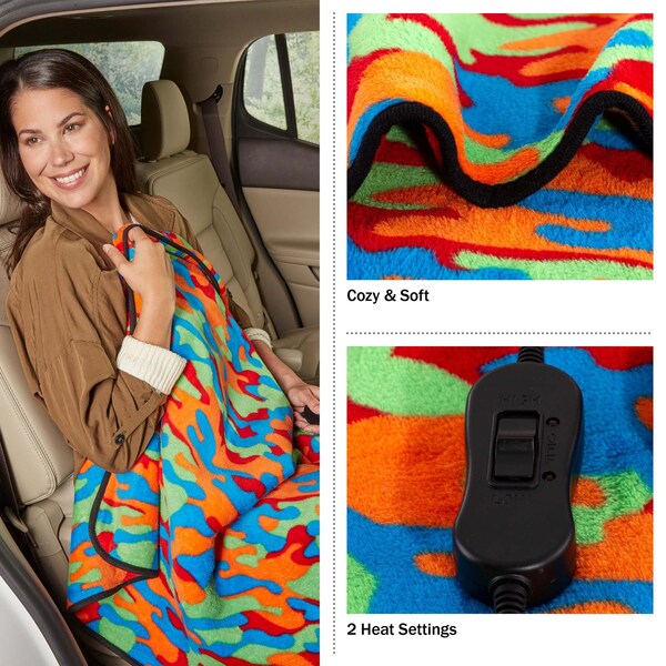 Stalwart Heated Blanket-Fleece Throw Powered-12V Auxiliary Power Outlet for Winter by Multi Camo - 75-BPC-2006