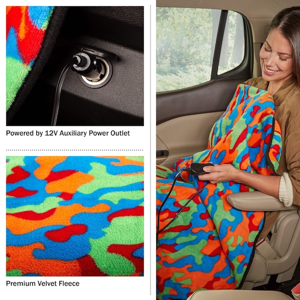 Stalwart Heated Blanket-Fleece Throw Powered-12V Auxiliary Power Outlet for Winter by Multi Camo - 75-BPC-2006