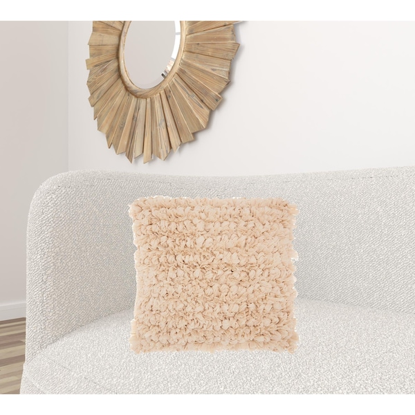 Homeroots 20 x 20 in. Loose Luscious Shag Beige Throw Pillow - 386082