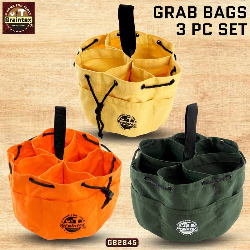 Graintex 10 in. 18-Pockets Grab Tool Bags with Drawstring Closure Set of 3 - GB2845