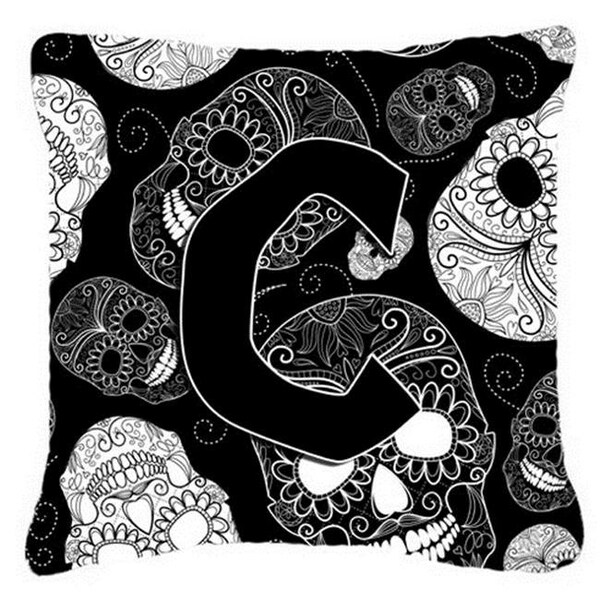 Carolines Treasures Carolines Treasures CJ2008-CPW1414 Letter C Day Of The Dead Skulls Black Canvas Fabric Decorative Pillow - CJ2008-CPW1414