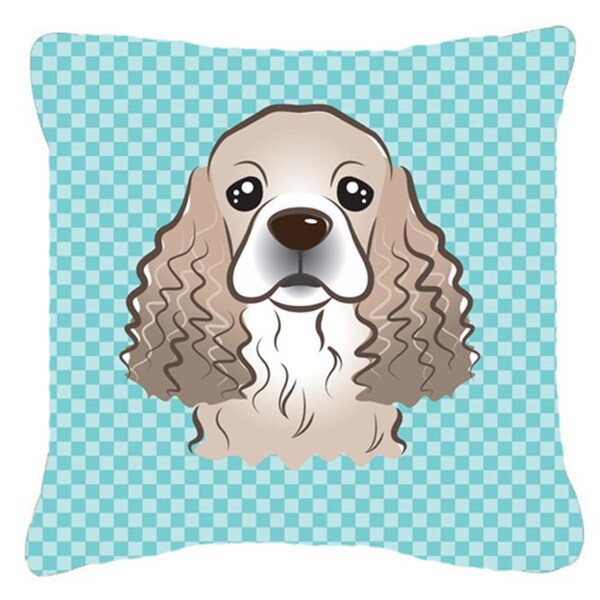Jensendistributionservices Checkerboard Blue Cocker Spaniel Fabric Decorative Pillow, 14 x 14 In. - MI2555352