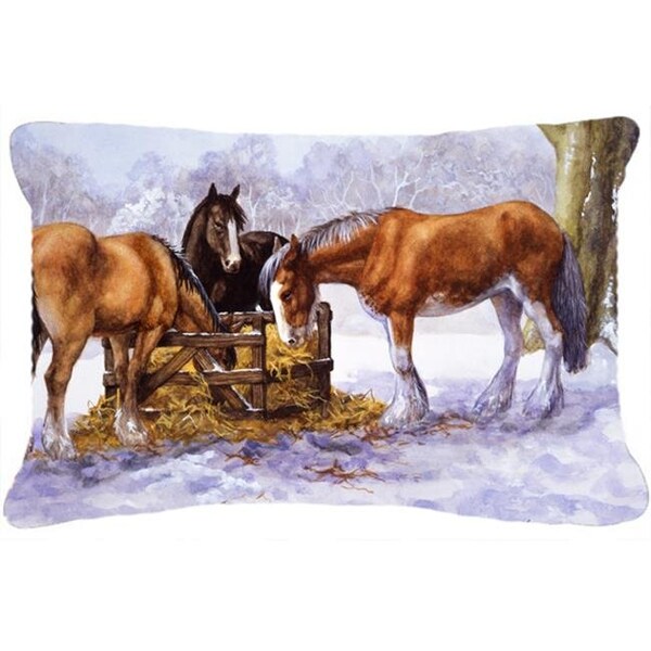 Carolines Treasures Carolines Treasures BDBA0297PW1216 Horses Eating Hay in the Snow Fabric Decorative Pillow - BDBA0297PW1216