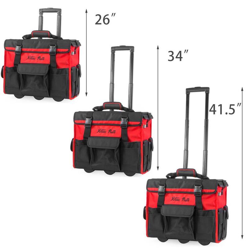 XtremepowerUS 11 in. x 18 in. Jobsite Rolling Tote Tool Bag Storage Organizer Backpack - 90700-XPH1