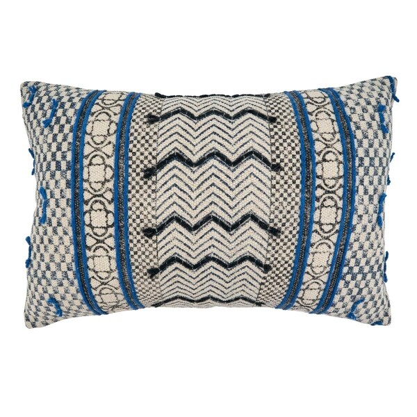 Rlm Distribution SARO  16 x 24 in. Oblong Poly-Filled Throw Pillow with Blue Boho Rug Style Design - HO2658143
