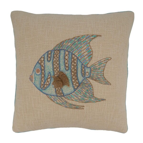 Rlm Distribution 18 x 18 in. Embroidered Fish Throw Pillow with Poly Filling, Natural - HO3202503