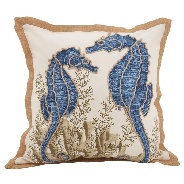 Rlm Distribution SARO  20 in. Neptunian Square Seahorse Filled Cotton Down Filled Throw Pillow - Natural - HO2657658
