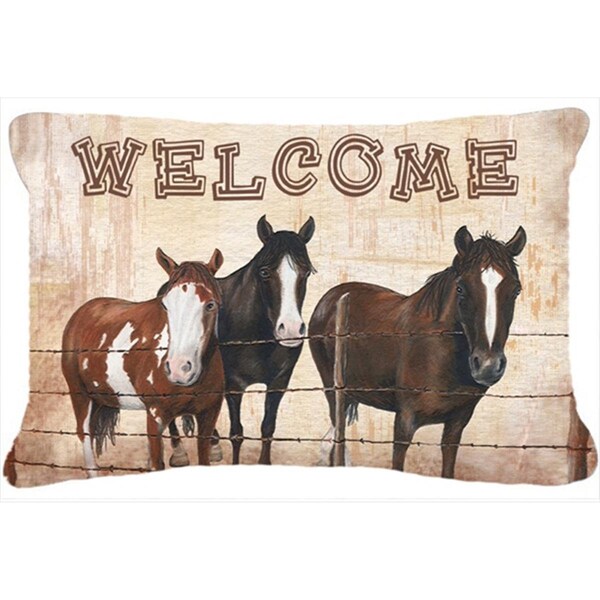 Carolines Treasures Welcome Mat With Horses Indoor & Outdoor Fabric Decorative Pillow - CA75379