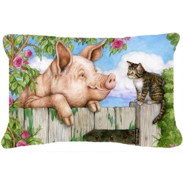 Jensendistributionservices Pig at the Gate with the Cat Fabric Decorative Pillow - MI893029