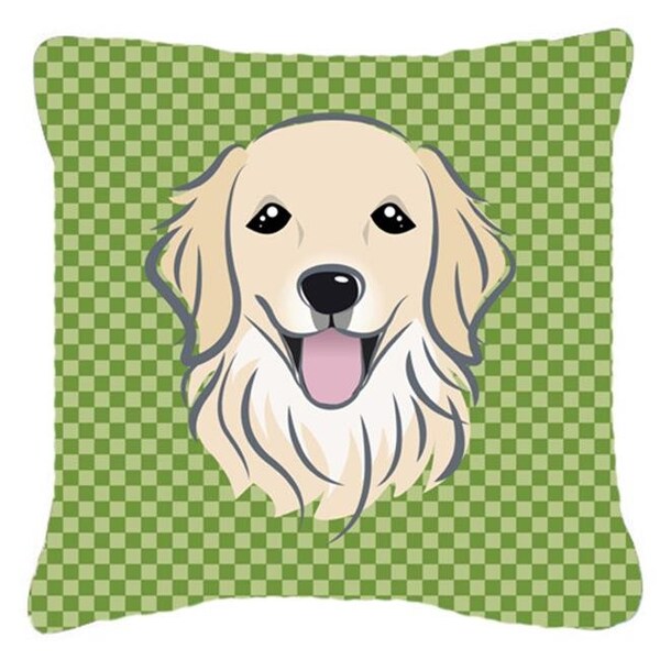 Jensendistributionservices Green Checkered Golden Retriever Indoor & Outdoor Fabric Decorative Pillow - MI730487
