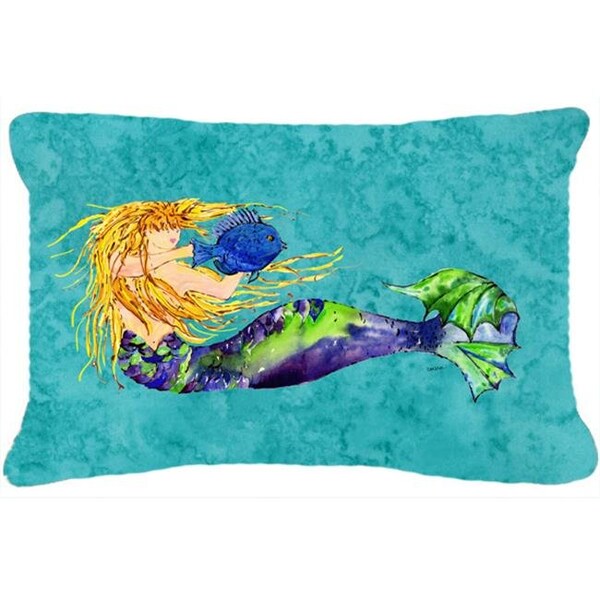 Carolines Treasures Carolines Treasures 8724PW1216 Blonde Mermaid On Teal Canvas Fabric Decorative Pillow - 8724PW1216