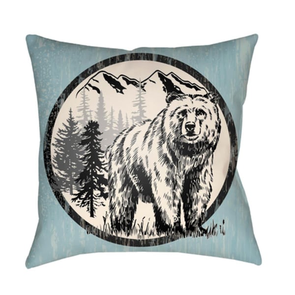 Artistic Weavers Lodge Cabin Bear Poly Filled Pillow - Sky Blue Beige & Black - 16 x 16 in. - LGCB2010-1616