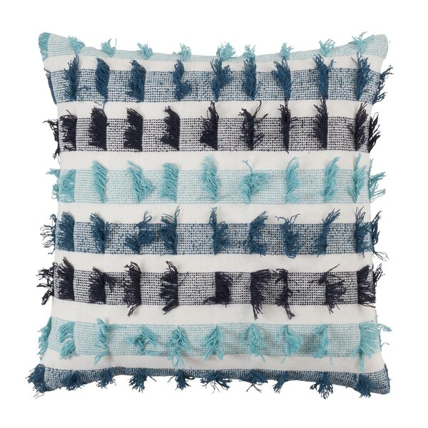 Rlm Distribution 20 in. Striped Fringe Throw Pillow with Down Filling Blue - HO3755067