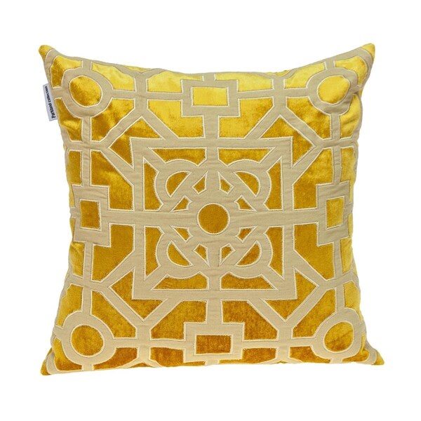 Homeroots Beige & Mustard Lattice Yellow Velvet Throw Pillow - 402643
