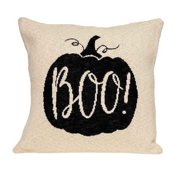 Homeroots 20 x 20 in. Pumpkin Boo Square Accent Throw Pillow Cream & Black - 476193