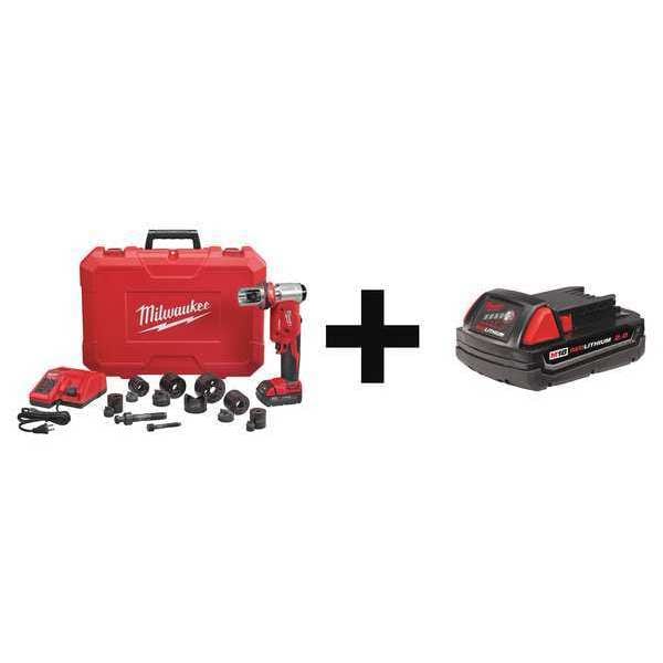 Milwaukee Tool Cordless Knockout Tool Kit, 18V DC, For 14 ga Max. Steel Thick, Batteries/Charger Included - 2677-21, 48-11-1820