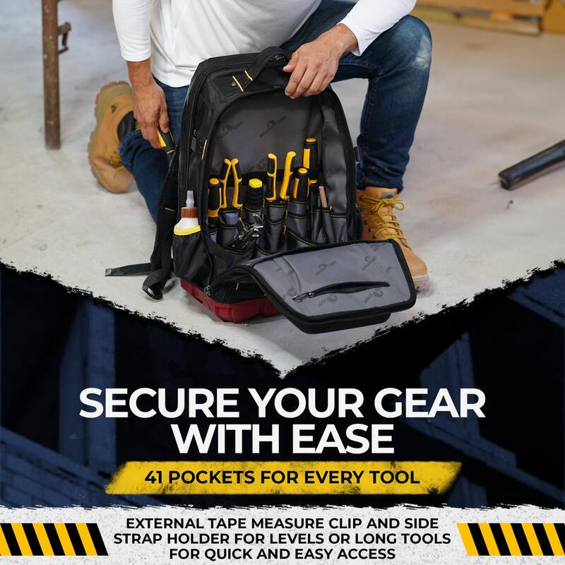 MagnoGrip RED Base Series 13.5 in. 41-Pocket Contractor's Backpack, 7 Loops, Hardshell-Pocket and Adjustable Shoulder Straps - 526-347