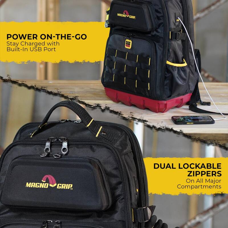 MagnoGrip RED Base Series 13.5 in. 41-Pocket Contractor's Backpack, 7 Loops, Hardshell-Pocket and Adjustable Shoulder Straps - 526-347