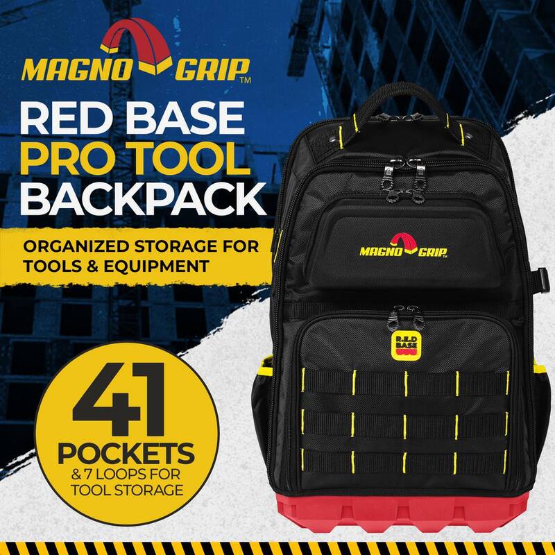 MagnoGrip RED Base Series 13.5 in. 41-Pocket Contractor's Backpack, 7 Loops, Hardshell-Pocket and Adjustable Shoulder Straps - 526-347