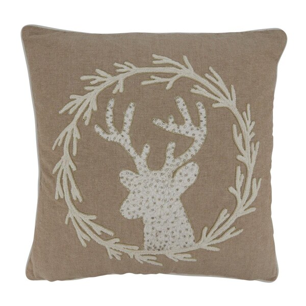 Rlm Distribution 18 in. Beaded & Embroidered Reindeer Throw Pillow with Down Filling - HO3206441