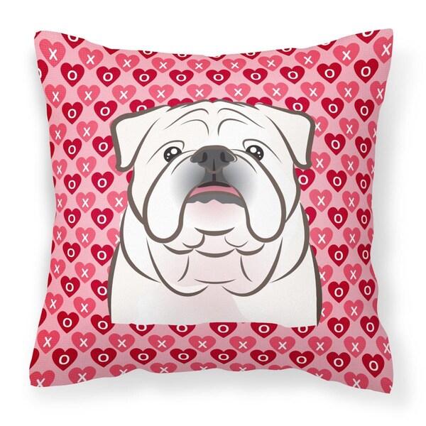 Jensendistributionservices White English Bulldog Hearts Fabric Decorative Pillow - MI2552682