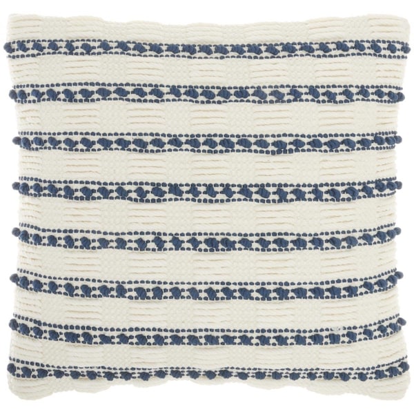 Homeroots 18 x 18 in. Navy Blue & Ivory Textured Stripes Throw Pillow - 386185
