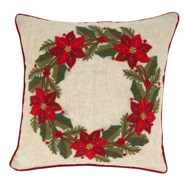 Rlm Distribution 16 in. Poinsettia Wreath Poly-Fillied Throw Pillow, Natural - HO3202531