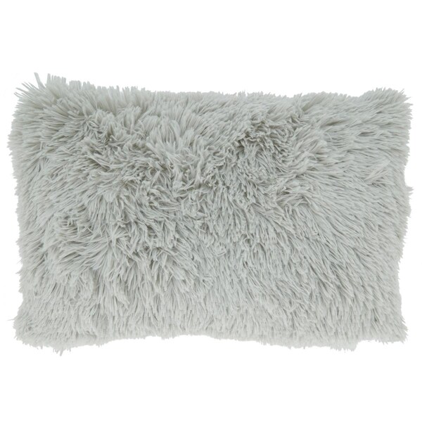 Vecindario 12 x 20 in. Classic Fax Fur Oblong Throw Pillow with Poly Filling, Fog - VE2658473