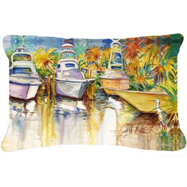 Carolines Treasures Carolines Treasures JMK1051PW1216 Blue Heron And Deep Sea Fishing Boats Canvas Fabric Decorative Pillow - JMK1051PW1216