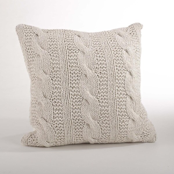 Rlm Distribution SARO  20 in. Cable Knit Design Down Filled Cotton Throw Pillow  Vanilla - HO2657324