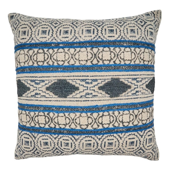 Rlm Distribution SARO  20 in. Square Poly-Filled Throw Pillow with Blue Boho Rug Design - HO2658141