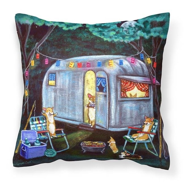 Carolines Treasures Carolines Treasures 7435PW1818 Corgi Glamping Fish Tales Trailer Fabric Decorative Pillow - 7435PW1818