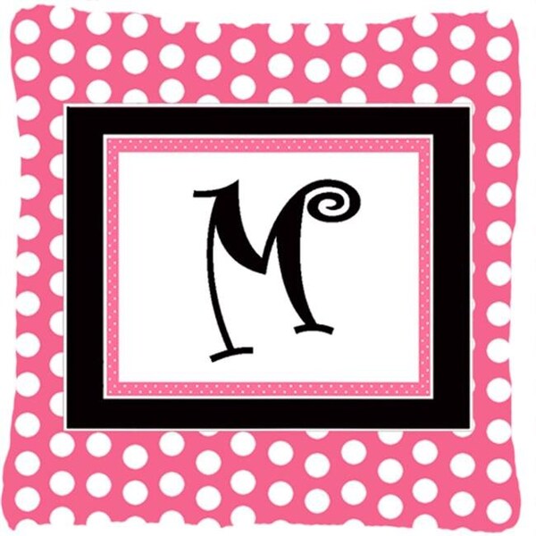 Carolines Treasures Carolines Treasures CJ1001-MPW1414 Letter M Initial Monogram - Pink Black Polka Dots Indoor & Outdoor Fabric Decorative Pillow - CJ1001-MPW1414