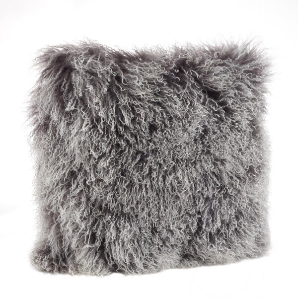 Rlm Distribution SARO  20 in. Wool Mongolian Lamb Fur Throw Pillow - Charcoal - HO2657743