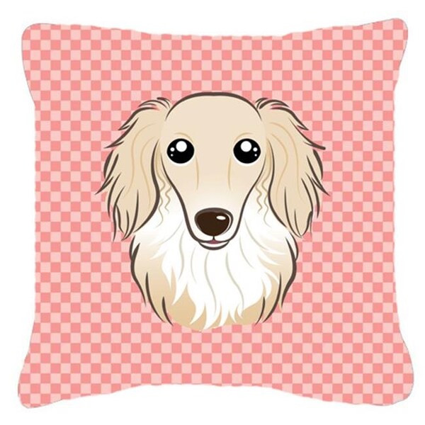 Carolines Treasures Carolines Treasures BB1212PW1818 Checkerboard Pink Longhair Creme Dachshund Fabric Decorative Pillow; 18 x 18 In. - BB1212PW1818
