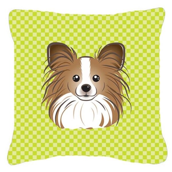 Carolines Treasures Carolines Treasures BB1310PW1414 Checkerboard Lime Green Papillon Fabric Decorative Pillow; 14 x 14 In. - BB1310PW1414