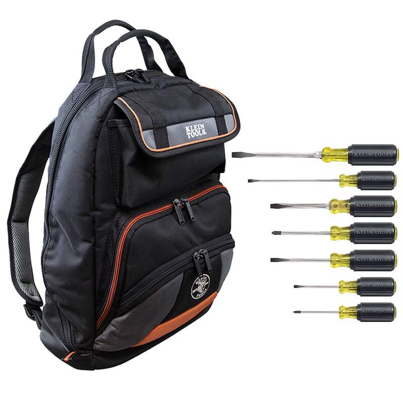 Klein Tools Tradesman Pro 17.5 in. Tool Gear Back Pack with 7-Piece Assorted Screwdriver Set - M2O41538KIT