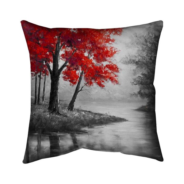 Begin Home Decor 20 x 20 in. Red Trees & Lake-Double Sided Print Indoor Pillow - 5541-2020-LA25-1