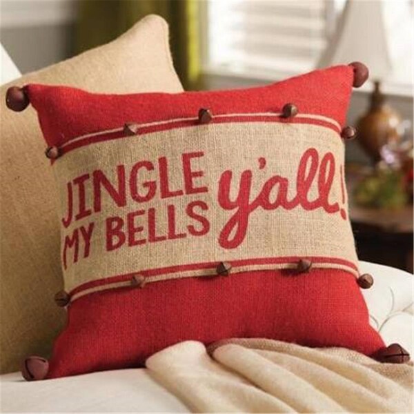 Vickerman 18 x 18 in. Tan Burlap Jingle Pillow - QTX17423