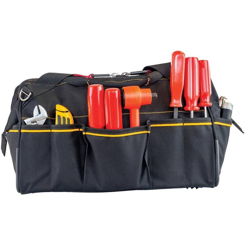CAT 16 in. 14-Pocket Tech Wide Mouth Tool Bag in Black - 980206N