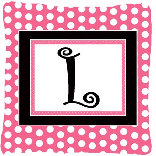 Carolines Treasures Carolines Treasures CJ1001-LPW1414 Letter L Initial Monogram - Pink Black Polka Dots Indoor & Outdoor Fabric Decorative Pillow - CJ1001-LPW1414
