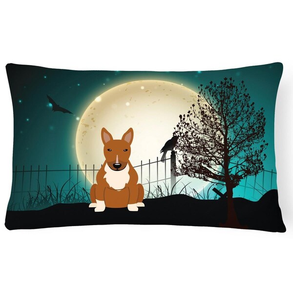 Carolines Treasures Halloween Scary Bull Terrier Red Canvas Fabric Decorative Pillow - BB2324PW1216