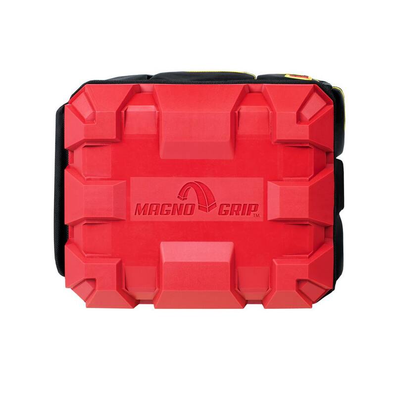 MagnoGrip RED Base Series 12 in. 16-Pocket Tool Tote, 8 Loops, Comfort Grip Steel Handle, Adjustable Padded Shoulder Strap - 526-293