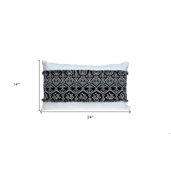 Homeroots 24 x 14 x 5 in. Black & White Patched Throw Pillow - 383126