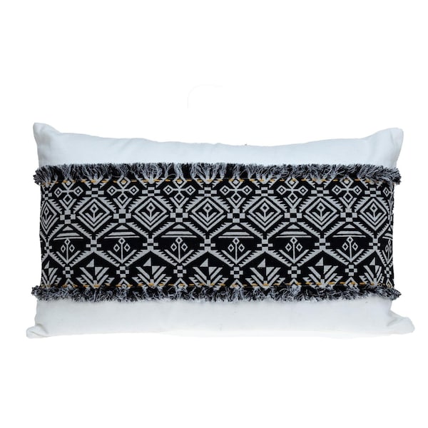 Homeroots 24 x 14 x 5 in. Black & White Patched Throw Pillow - 383126