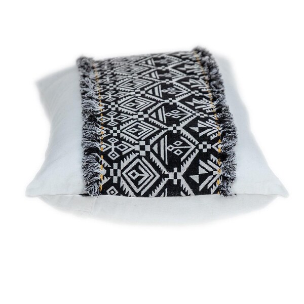 Homeroots 24 x 14 x 5 in. Black & White Patched Throw Pillow - 383126